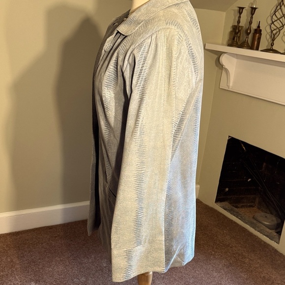 Vintage Chic Bettina Rizzi Light Blue Leather Snake Embossed Women's Jacket - Picture 8 of 9